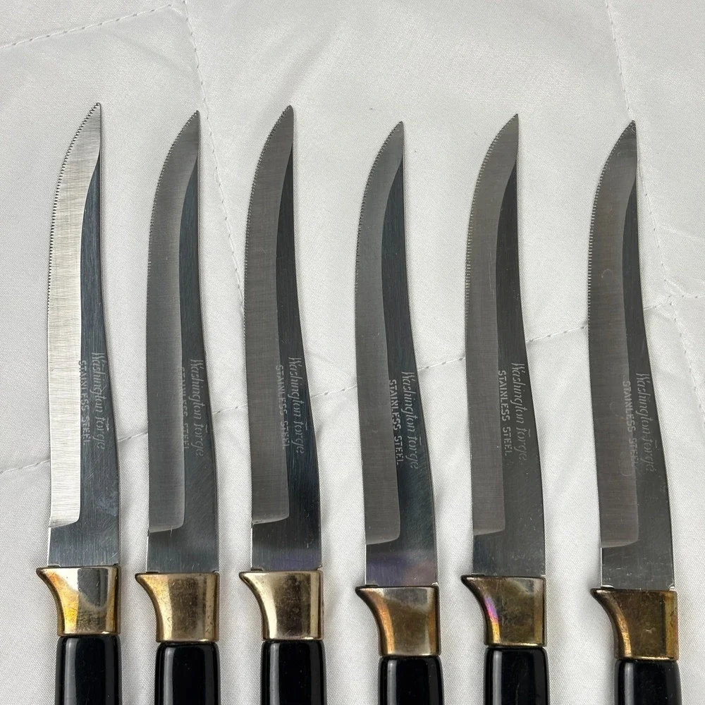 Vintage Washington Forge Steak Knife Carving Set 24K Gold Plated‎ Boxed MCM